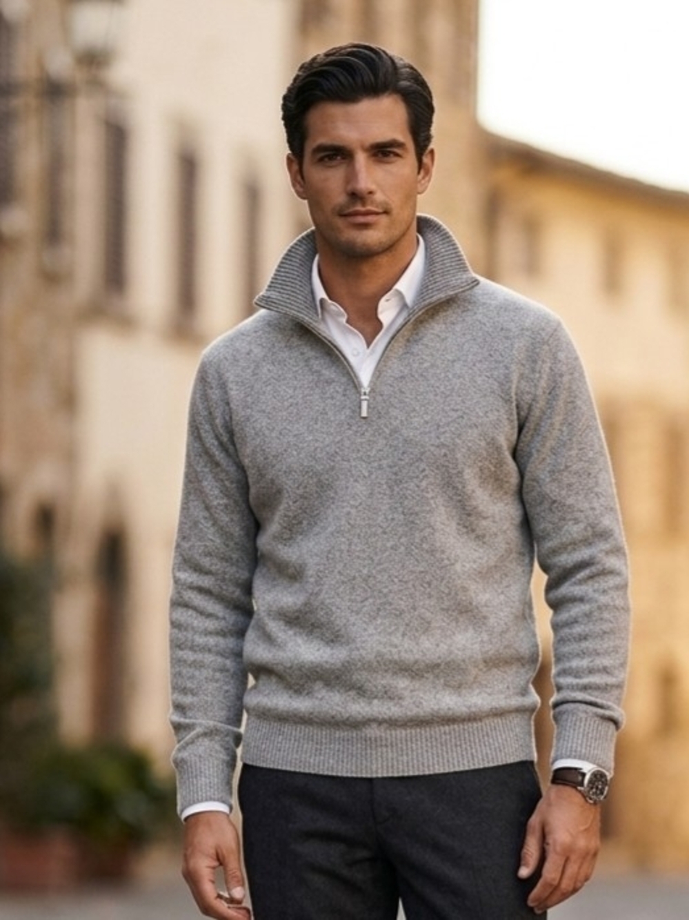 Matteo Volpio Firenze Wool Blend Sweater Quarter Zip Heather Grey Made in Italy